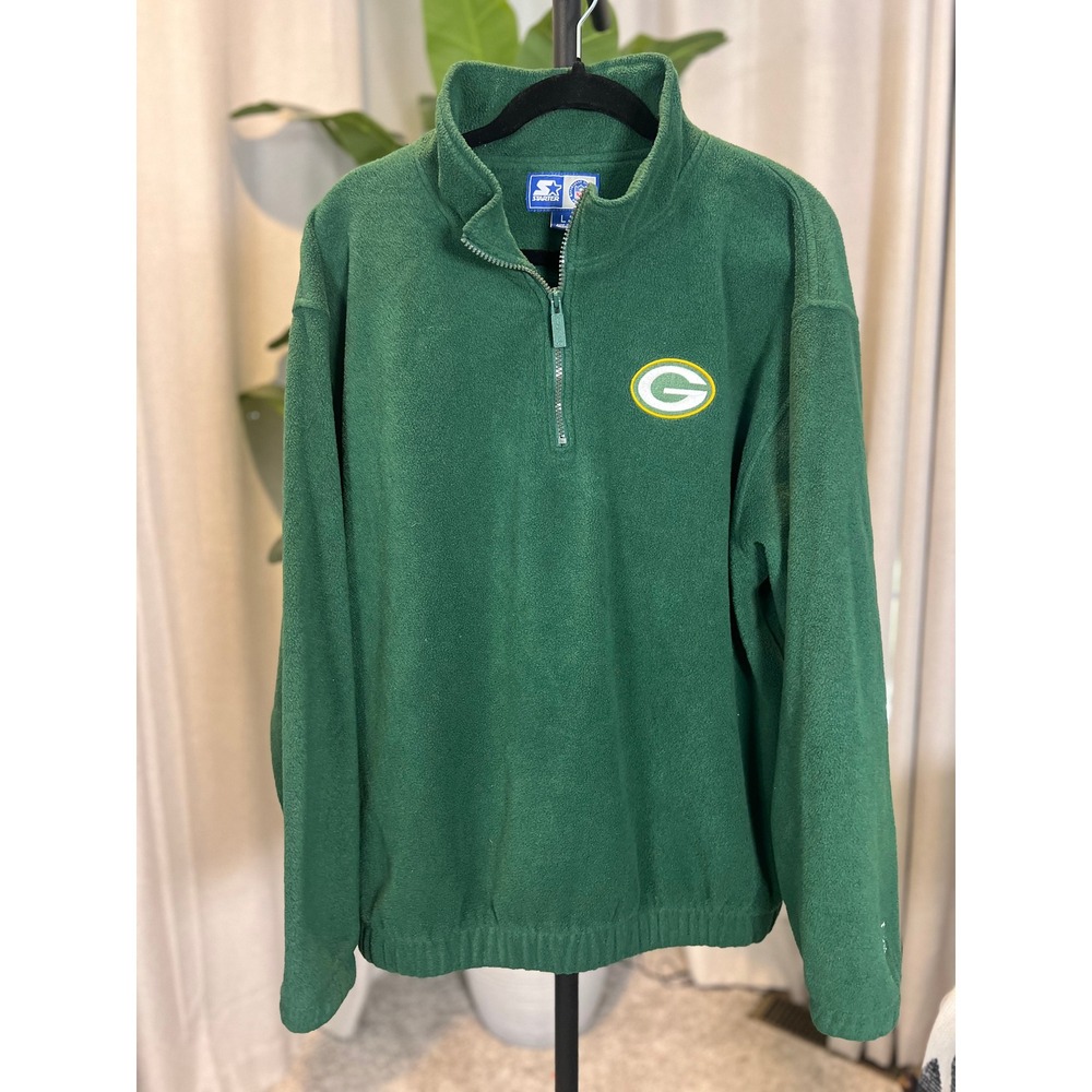 Vintage Starter Green Bay Packers NFL Fleece Quarter Zip Pullover Green Large